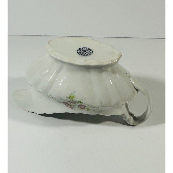Excelsior Porcelain Gravy Boat Vintage Antique White Pink Green Floral Pattern - Picture 13 of 15